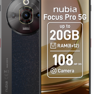 Smartphone ZTE nubia Focus Pro, 5G Edition, Ecran FHD+ 120Hz, 256GB, 20GB RAM (8GB+ 12GB extensibili), Dual SIM, Camera 108 MP OIS, Black