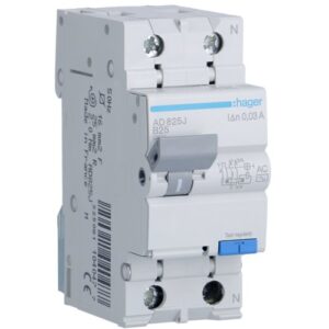 Disjuctor diferential 1P+N 25A/30mA curba B tip AC 4.5kA Hager AD825J