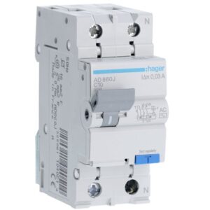 Disjunctor diferential RCBO 1P+N 10A/30mA curba C tip AC 4.5kA Hager AD860J