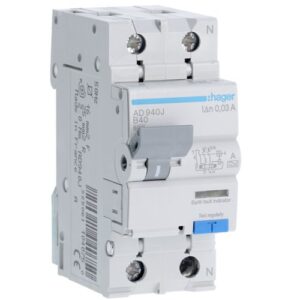 Disjunctor diferential RCBO P+N 40A/30mA, B, 6kA, tip A Hager AD940J