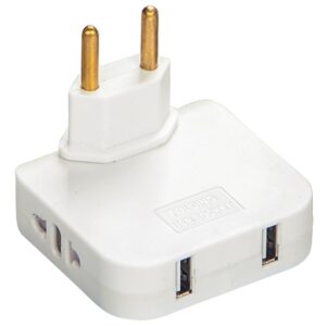 Adaptor Triplu Rotativ 180° cu 2 Prize și 2 Porturi USB Techstar®, 2500W, Alb - Ideal pentru Spatii Inguste