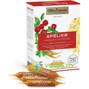 Apielixir Energie si Vitalitate cu Laptisor de Matca, Propolis, Miere, Ginseng Corean si Extract de Acerola 20 fiole x 10ml