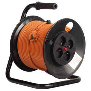 Derulator cu tambur Bachmann, 4prize, 50m, fisa Schuko dreapta ,protectii: suprasarcina, contact, termica, culoare portocalie B392.250