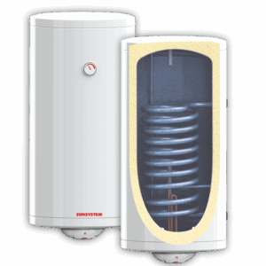 Boiler termoelectric Sunsystem BB NL2 100 V S1 2 KW cu o serpentina 100 litri putere serpentina 9 kw putere electrica 2 KW serpentina pe partea dreapta reglaj extern al temperaturii izolatie termica