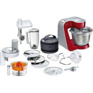 Robot de bucatarie Bosch MUM 55761, 900 W, 7 trepte, 3.9 l, Rosu-Argintiu