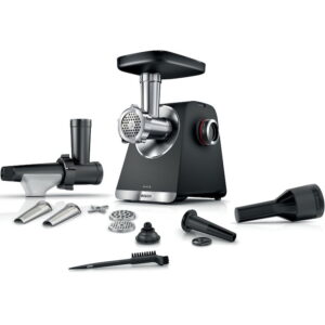 Masina de tocat Bosch MFWS650B, 2100W, 3.5kg/ min, 3 site, accesoriu suc de rosii, palnie carnati, accesoriu pt kebbe, cutit cu 2 taisuri, Argintiu