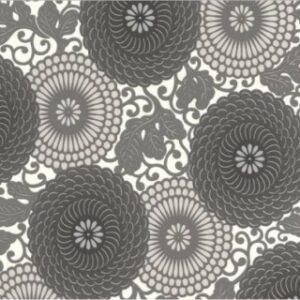 Tapet cu model grafic floral modern in nuante de alb gri si negru D759020E