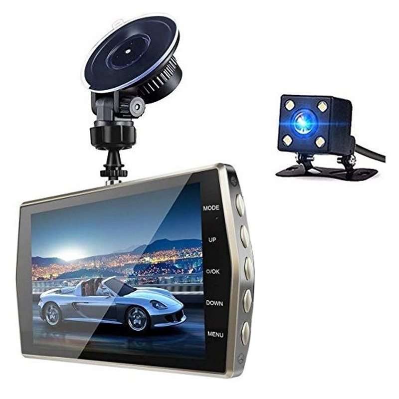 Camera Video Auto DVR Dubla FullHD Techstar® T667 Unghi 170° Display 4", Senzori Miscare si Night Vision