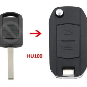 Carcasa cheie auto Techstar transformatoare, upgrade flip, 2 butoane, lama HU100, compatibila Opel Corsa, Astra, Meriva, Zafira