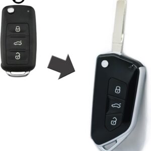 Carcasa Cheie Auto tip Briceag Techstar Modificata, 3 Butoane, Compatibila Volkswagen Golf 5, Passat B6, Touran, Jetta, Skoda Octavia 2 – design sport, model imbunatatit
