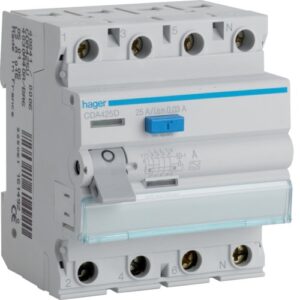 Intrerupator diferential RCCB 4P 25A/30mA 4.5kA tip A Hager CDA425D