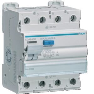 Intrerupator diferential RCCB Hager CDA640D, 4P 40A/30mA, 10kA, tip A