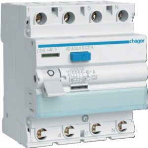 Intrerupator diferential RCCB Hager CDS440D, 4P 40A/30mA, tip A, quick-connect