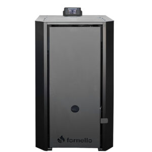 Centrala pe peleti Fornello EVA B Black 25 KW pompa circulatie vas expansiune Grup siguranta WI-FI buncar tiraj fortat recomandat pentru 160 mp Negru