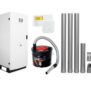 Centrala termica pe peleti Fornello GT 25 Standard echipata cu pompa circulatie Wilo vas expansiune manometru kit evacuare 3.5 ml Termostat Salus 091FLRFV2 si Aspirator Cenusa