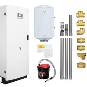 Centrala termica pe peleti Fornello GT 25 Standard echipata cu pompa circulatie Wilo vas expansiune manometru boiler fornello 100 l kit evacuare 3.5 ml Termostat Salus 091FLRFV2 si Aspirator Cenusa fitinguri
