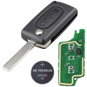 Cheie auto completa Techstar cu 2 butoane, lama 407, cip ID46 si frecventa 433MHz – compatibila Peugeot 2006–2011, Citroen