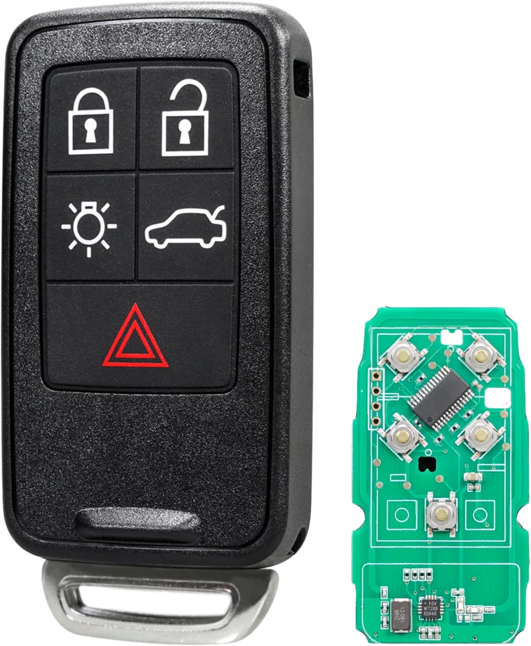Cheie Auto Programabila Completa 433MHz, Techstar, cu 5 butoane si Cip ID46, Compatibila Volvo S60, V60, V70, XC60, XC70, S80, V40, FCCID: KR55WK49264, cu electronica si lama netaiata