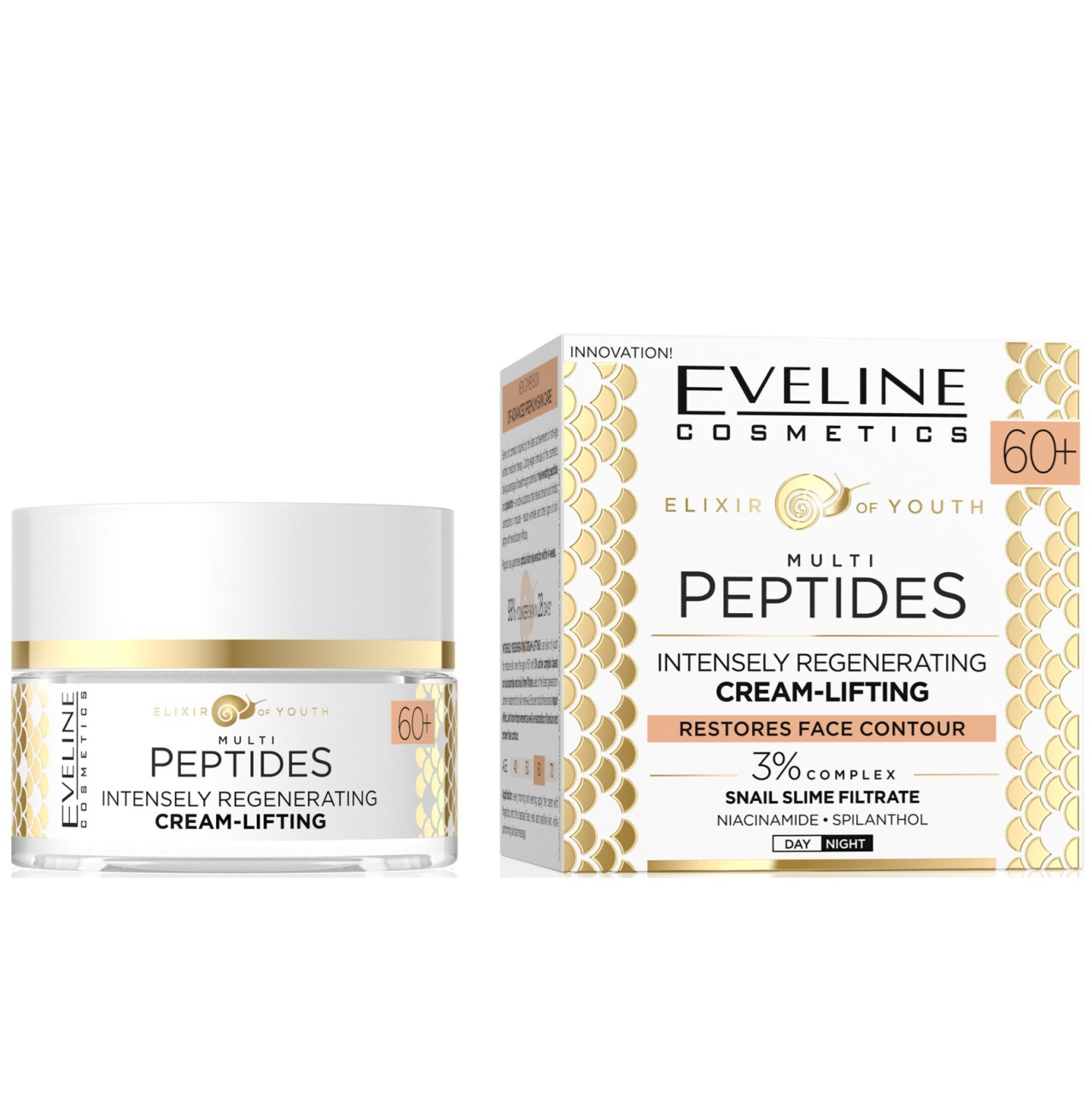Crema intensiv regeneratoare-lifting pentru ten matur Eveline Cosmetics Multi Peptides, 60+, 50 ml