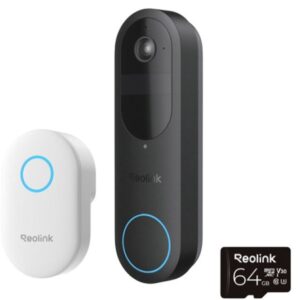 Sonerie wireless Wi-Fi dual band Reolink D340B+CHIME+64GB, 4 MP, 1.2 mm, 2.4-5 GHz, 7000 mAh, PIR, microfon si difuzor, slot card