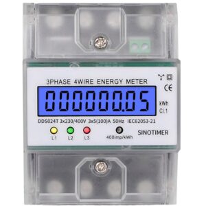 Contor trifazic de energie electrica, Sinotimer, 3x230/400V AC 50Hz, 3x5(80)A, ecran digital LED iluminat, DDS024T