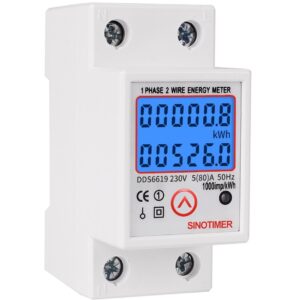 Contor monofazat de energie electrica, Sinotimer, 230V AC 50Hz, 5(80)A, ecran digital LED iluminat, DDS6619-526L-2