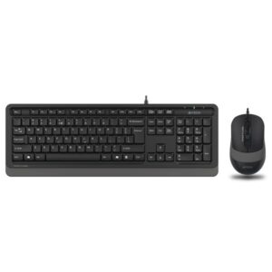 Kit TASTATURA si Mouse A4TECH, "Fstyler FM10+FK10", wired, 104 taste format standard, mouse 1600dpi, 4/1 butoane, negru & gri, "F1010 Grey" (timbru verde 0.8 lei)