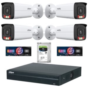 Sistem de supraveghere IP Dahua DH-4CEXT50MIP2-8MP3.6 cu 4 camere de 8MP, Smart Dual Light 50m, microfon, PoE