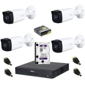 Sistem de supraveghere Dahua DH-4CEXT80M-2MPS HDCVI cu 4 camere de exterior de 2MP, IR 80m, Starlight, microfon
