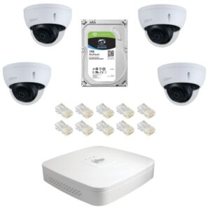Sistem de supraveghere IP Dahua DH-4CINT30MIP-5MPA cu 4 camere dome de 5MP, IR 30m, POE, IK10, IP67