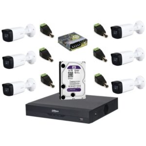 Sistem complet de supraveghere Dahua DH-6CEXT80M-5MPS HDCVI cu 6 camere de exterior de 5MP, IR 80m, Starlight, 16:9