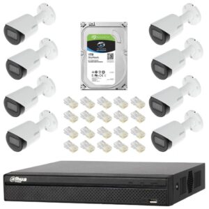 Sistem complet de supraveghere IP Dahua DH-8CEXT30MIP-2MP cu 8 camere de 2MP, IR 30m, Starlight, POE