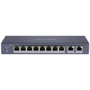 Switch 8 porturi PoE Hikvision DS-3E0310P-E-M, 2 porturi uplink gigabit, unmanaged, maxim 300m