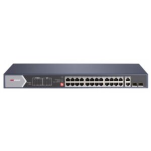Switch 28 porturi Hikvision DS-3E0528HP-E, 4x Gigabit HiPoE, 2 Gigabit fibra