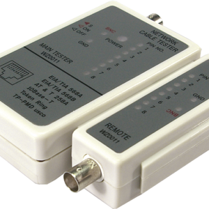 Tester cablu de retea RJ-45/BNC, cu LED-uri, verificare cabluri intrerupte si cabluri in scurt, alimentare: 1x baterie 9V neinclusa, Alb-gri, LOGILINK (WZ0011)