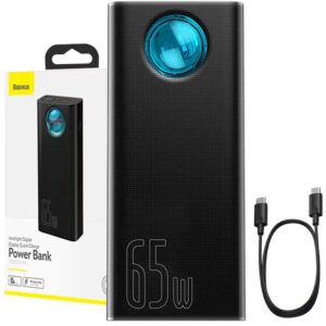 Baterie externa Baseus Amblight 30000 mAh, 4x USB, 1x USB-C, 65W, Black, posibilitate incarcare laptop