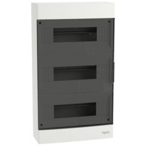 Tablou cu montaj aparent Easy9EU, 3x12 Module, usa fumurie, cu 2 blocuri terminale Schneider EZ9EUC312