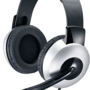 Casti stereo cu microfon GENIUS HS-05A (31710011100), clasice cu fir, frecventa 20Hz - 20kHz, cu jack de 3.5", control volum pe fir, design ajustabil, microfon flexibil si cablu rasucit, culoare: negru-argintiu