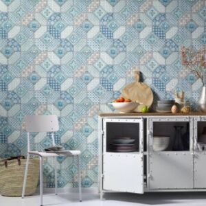 Tapet Komar Imitations 2 model geometric lavabil nuanțe de albastru cod 6315-08 0.53m x 10m 50 mp/rola