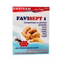 Favisept 1 comprimate cu ghimbir, propolis, vit.c, vit.b2, vit.b5, zinc, argila 20cpr FAVISAN