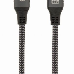 CABLU video GEMBIRD, HDMI (T) la HDMI (T), 2m, HDMI 2.1, premium, conectori auriti, rez maxi 8K (7680 x 4320) la 60 Hz, 6mm diam, cupru, braided bumbac, negru, "CCB-HDMI8K-2M" (timbru verde 0.8 lei)