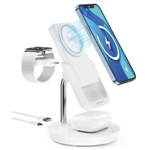 Statie incarcare 5 in 1 cu incarcare wireless magnetic - alb Forever GSM173083