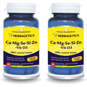 Pachet Complex Forte (Ca+Mg+Se+Si+Zn) cu Vitamina D3 2000UI 60cps+60cps (50% reducere la al doilea produs)