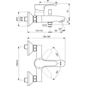 Ideal Standard Alpha Baterie cada dus monocomanda divertor automat