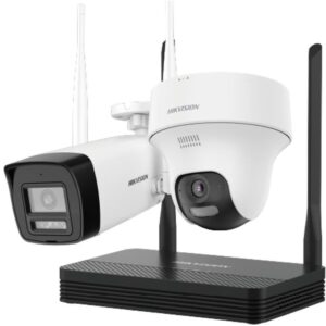 Kit 2 camere Wifi bullet si PTZ cu NVS HiLook IKS-2044BTH-PH/W, 4MP, lentila 2.8mm, IR 30m, lumina alba, microfon si difuzor, detectie miscare