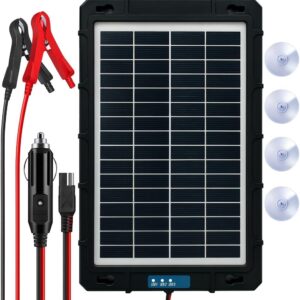 Incarcator solar auto Techstar 7.5W waterproof, pentru baterii 12V, panou portabil cu cleme crocodil, mufa bricheta si protectii inteligente supraincarcare