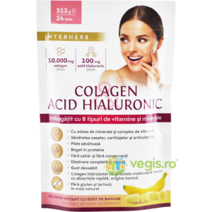 Colagen si Acid Hialuronic Pulbere cu Aroma de Banane 312g