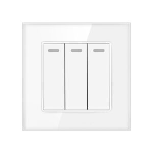 Intrerupator Triplu Cap Scara Cu Panou Din Sticla Securizata Techstar® TGS 01, 220V, 16A, 86 X 86 Mm, Alb, cu 3 Faze