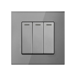 Intrerupator Triplu Cap Scara Cu Panou Din Sticla Securizata Techstar® TGS 01, 220V, 16A, 86 X 86 Mm, Gri, cu 3 Faze