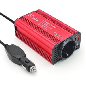 Invertor auto 300W 12V-220V cu USB-C PD 65W si USB QC3.0, convertor tensiune pentru laptop, telefon, tableta, camera, aparate mici, camping si calatorii